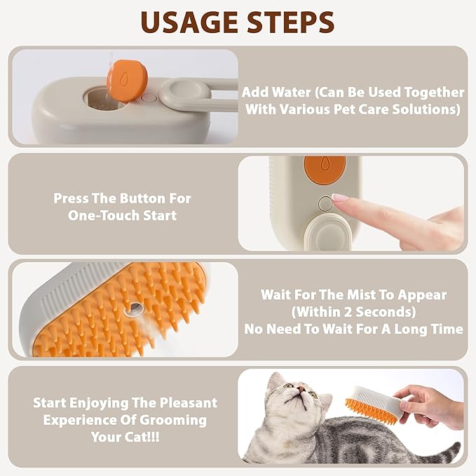 4 in 1 Cat Steam Brush, Rechargeable Steam Brush for Cats and Dogs, Anti-Static Cat Spray Brushes, Massage, Cleaning, Shedding & Combing All In One! Beige-Mewly Pet
