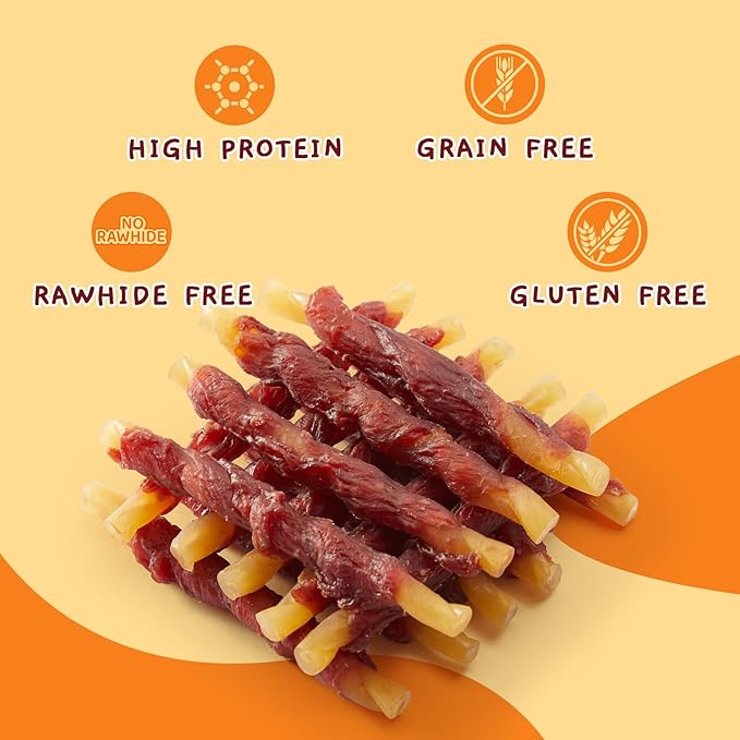 Jungle Calling Duck Wrapped Cod Sticks Dog Treats, Rawhide Free Training Rewards Snacks for Dogs, Natural Chewy Sticks Treats, 10.6oz-Mewly Pet