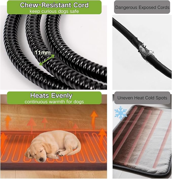 Heated Dog House Outdoor with Bowls Weatherproof Dog Kennel with Heating Pad Anti-Chewing Iron Frame Dog Shelter for Small Medium Dogs(Wooden Brown)-Mewly Pet