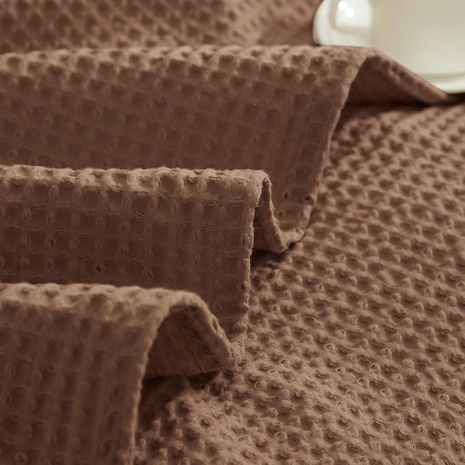 PHF 100% Cotton Waffle Weave Blanket Queen Size for Bed,Snag Proof Lightweight Breathable Moisture-Wicking Throw for Couch,Great for Layering in Cold Weather,Machine Washable, Home Decor-Cappuccino