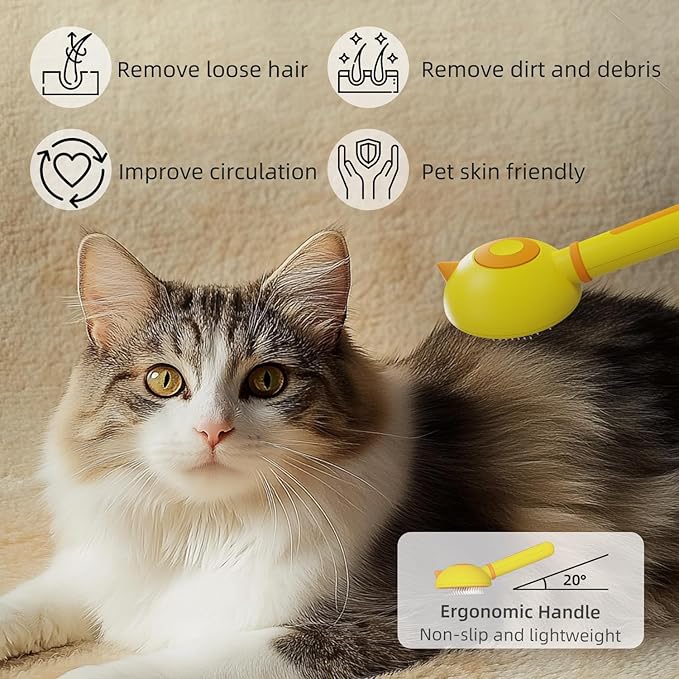 Cat Brush for Shedding, Self-Cleaning Slicker Brush for Indoor Cats, Gently Remove Loose Fur, Pet Grooming Massage Deshedding Tool, Suits Long & Short Haried Cats and Dogs-Mewly Pet