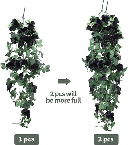 RECUTMS Flowers Artificial Hanging Plants 2PCS 3.3Ft Rose Vine for Home Room Garden Wedding Indoor Outdoor Decoration (Black)