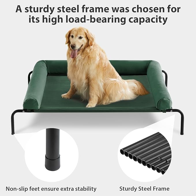 RRPETHOME Large Elevated Cooling Dog Bed, Raised Dog Cot Beds for Large Dogs, Elevated Outdoor Pet Cot, Chew Proof Portable Cooling Pet Cot with Skid-Resistant Feet and Breathable Mesh-Mewly Pet