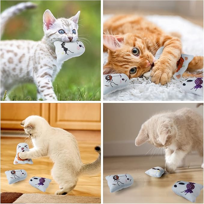 Dorakitten Catnip Toys Interactive Cat 5PCS Cats Chew Plush Ghost Toys & Pet Stuffed Nip Pillow & Kitten Best Kicker Toy Cute and Soft Teething Supplies for Moving Kitty Indoor-Mewly Pet
