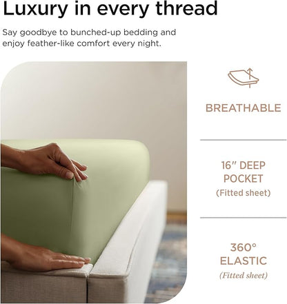 Threadmill Luxury 800 Thread Count Twin 100% Cotton Sheets - Sage Green Bed-Sheets, Sateen Weave Better Than Egyptian Cotton,3 Pc Solid Soft Bedding Set, Fits 15" Deep Pocket