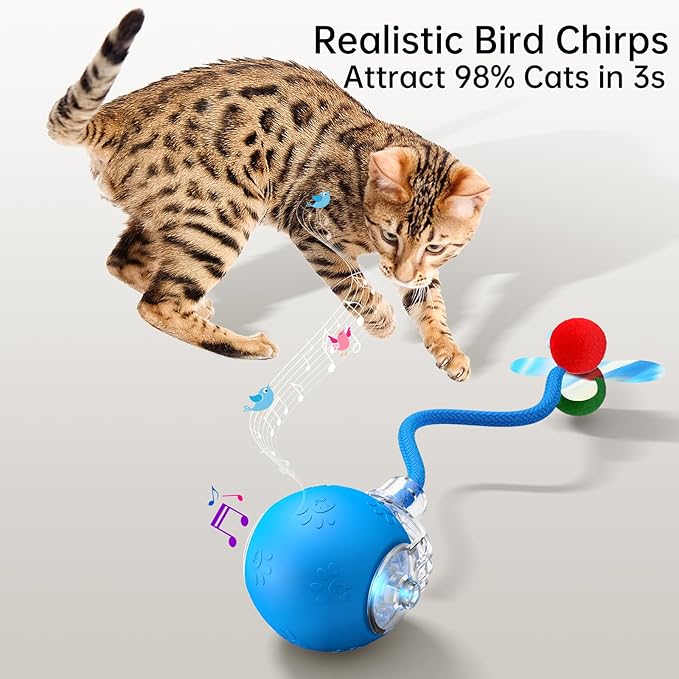 Interactive Cat Toy Ball- 2025 Smart Rolling Cat Toy with Shiny Tail, Motion Activated Boredom Relief for Indoor Cats, USB Rechargeable & Obstacle Avoidance-Mewly Pet