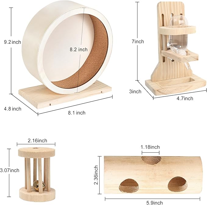 antiai 4 Pack Hamster Wheel Set,8.2Inch Medium Size Slience Quiet Spinner Hamster Running Wheels,Hamster Water Feeder Accessories Chew Toys for Guinea Pig,Gerbils,Mice and Other Small Pets Animal-Mewly Pet