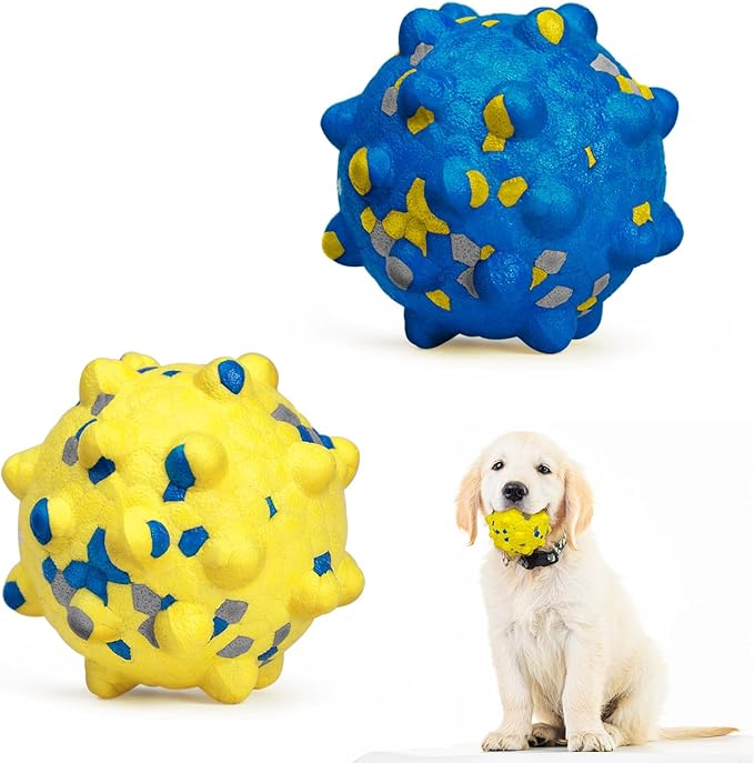 Dog Tennis Balls for Aggressive Chewers, Indestructible Durable Bouncy Interactive Toy for Dogs Fetch Game Lightweight Floating Outdoor Training(Yellow+Blue Medium)-Mewly Pet
