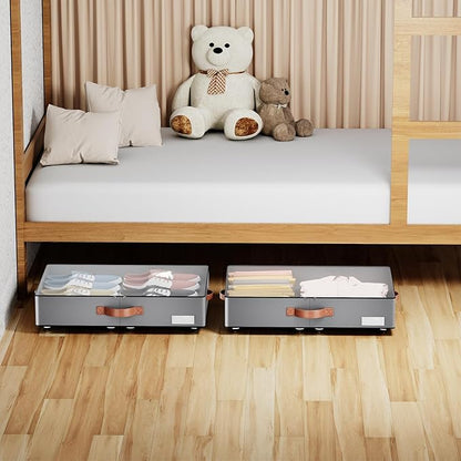 Under bed Storage With Wheels,Low profile 5.5 inches Height Storage Bins,Rolling Under bed Shoe Storage Containers,Under bed Storage Drawers for clothes & blankets