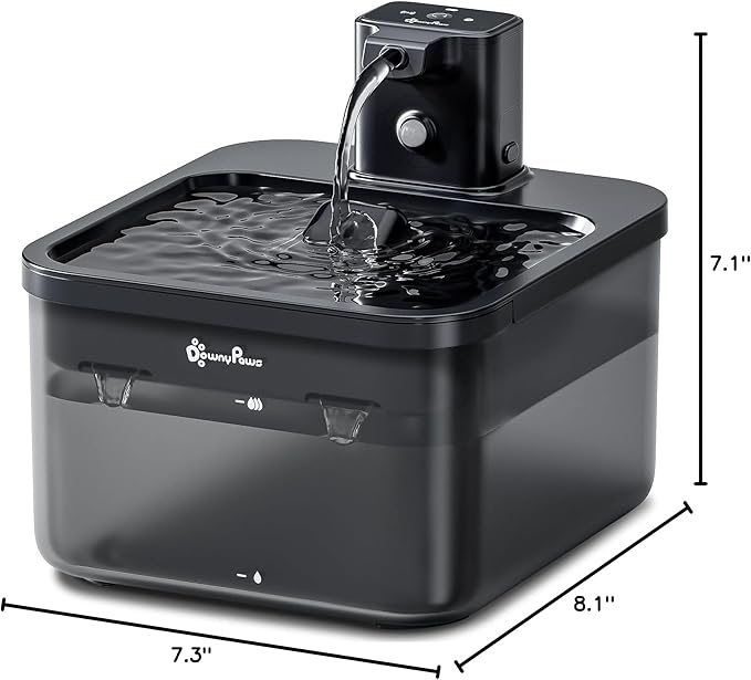 DownyPaws Cat Water Fountain Cordless, 84oz/2.5L Fursink Wireless Pet Water Fountains for Cats Indoor, Battery Operated Cat Drinking Fountain with Motion Sensor, Ultra Quiet Pump, BPA-Free, Black-Mewly Pet