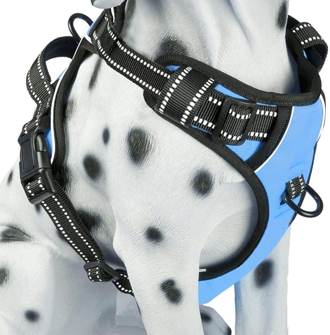 PoyPet No Pull Dog Harness, Reflective Comfortable Vest Harness with Front & Back 2 Leash Attachments and Easy Control Handle Adjustable Soft Padded Pet Vest for Small to Large Dogs (Light Blue,XS)-Mewly Pet