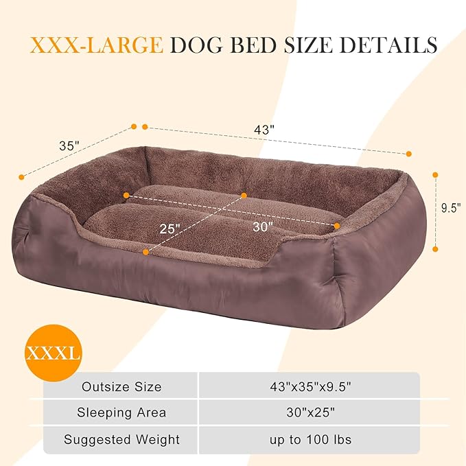 Dog Beds for Large Dogs, Breathable Dog Bed with Durable Fabric, Rectangle Washable Pet Bed, Warming Pet Bolster Couch-Mewly Pet