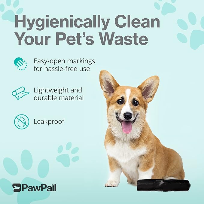 PawPail Trash Can Liners, Dog Poop Disposal Bags, 100% Recycled Plastic, Floral Scented, for PawPail Pet Waste Station, Cat Litter Box, or Outdoor Trash Can | 1 Roll of 20 Large Size Bags-Mewly Pet