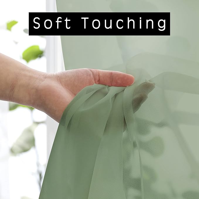 OWENIE Sheer Curtains Living Room 54 inches Long, Rod Pocket Curtain Sheers Bedroom, Light Filtering Voile Panels Drapes Basement Small Window Treatments 2 Panels, 42" W x 54" L, Sage Green