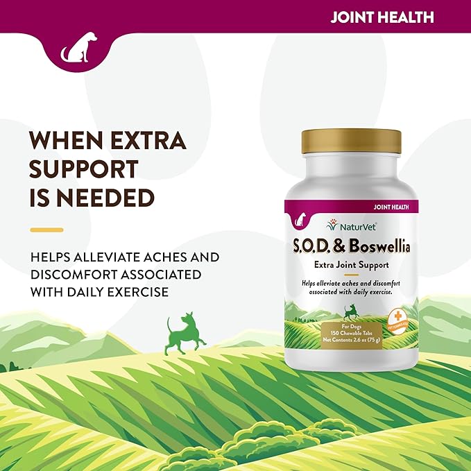 NaturVet S.O.D. & Boswellia Extra Joint Support Dog Supplement – Dog Hip Supplement – Helps Alleviate Aches, Pain – for Dog Flexibility, Healthy Joint Function – 150 Ct. Chewable Tablets-Mewly Pet