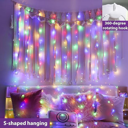 ZSJWL 300 LED Multicolor Curtain Fairy Lights with Remote, 8 Modes 9.8 × 9.8 Ft Waterproof USB Plug in Copper Wire Lights for Bedroom Window Chrismas Wedding Party