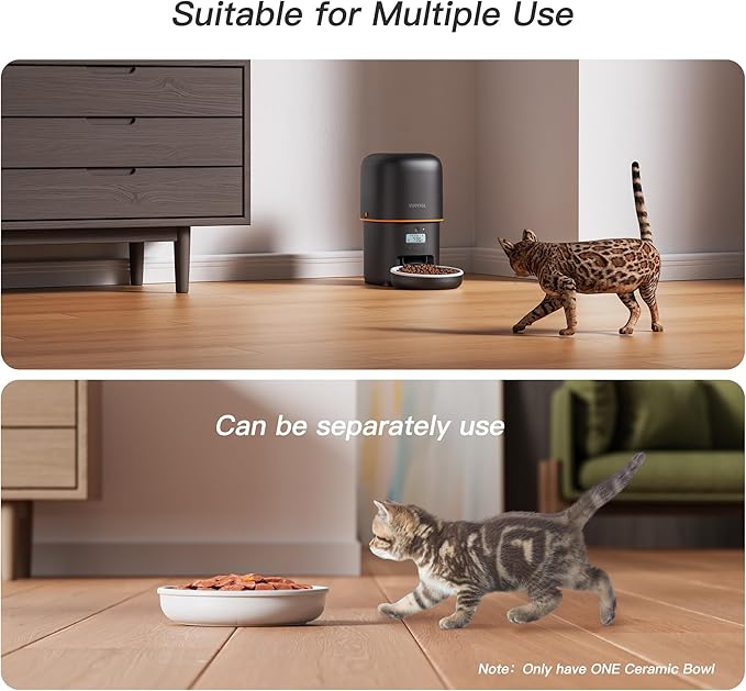 Automatic Cat Feeder - 2L Cat Food Dispenser, Timed Auto Pet Feeder with 180-day Battery Life, 1-6 Meals Per Day, 1-16 Portion, Ceramic Bowl, Desiccant Bag Keeps Dry Food Fresh, Also for Small Dogs-Mewly Pet