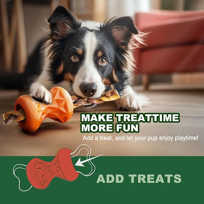 Rubber Dog Toys Treat Dispensing - Super Tough Treat Toys for Aggressive chewers Small, Medium and Large Dog Toys IQ Training (Orange)-Mewly Pet