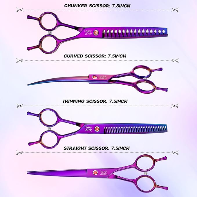 JASON Dog Grooming Scissors Kit, Professional 6 in 1 Dog Scissors Sharp Shears Set - Straight, Thinning, Chunker, Curved Shears and Comb for Long Short Hair for Dog Cat Pet-Mewly Pet
