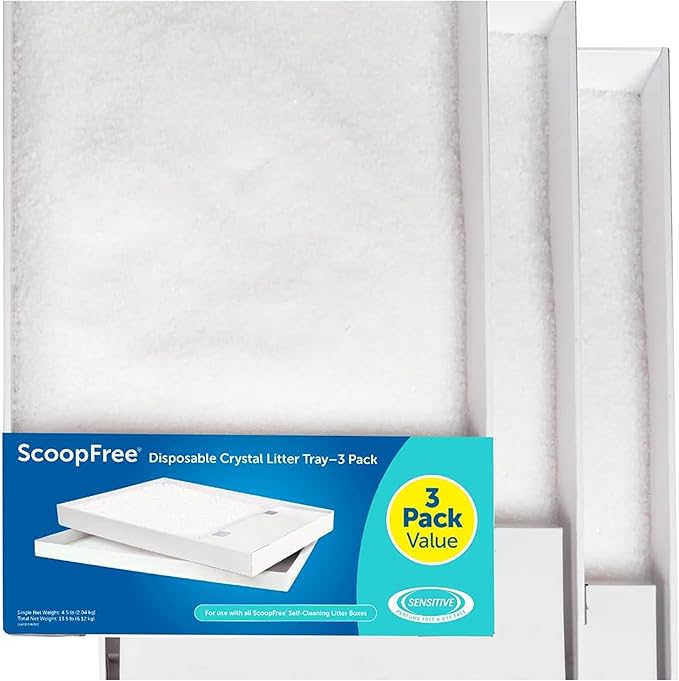 PetSafe ScoopFree Disposable Crystal Cat Litter Tray - Easy Cleaning Box - Refill Tray for Electric Litter Box - Fragrance Free - 4.3 lb Bags - 3 Pack-Mewly Pet
