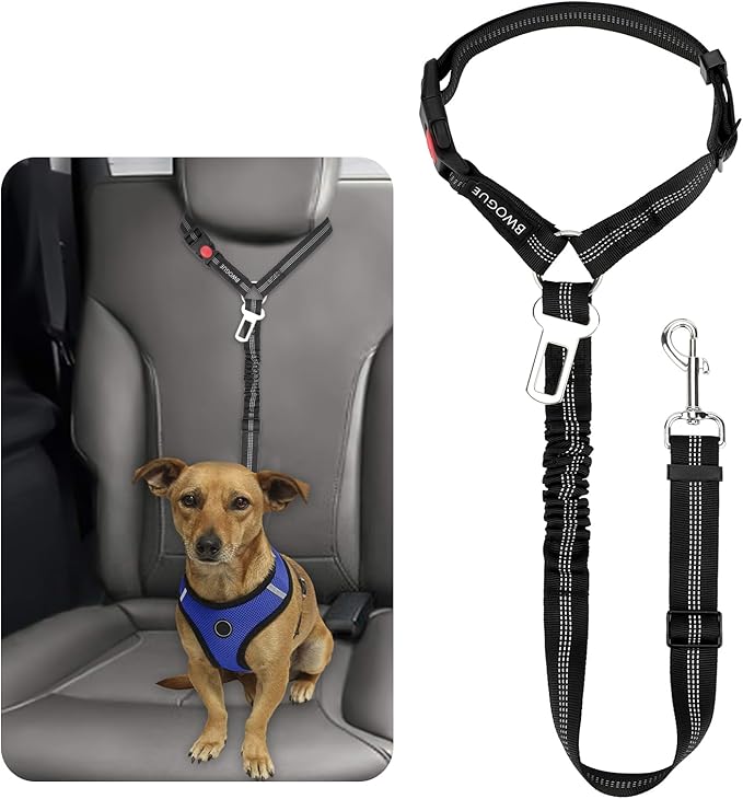BWOGUE Pet Dog Cat Seat Belt Reflective Car Dog Headrest Restraint Leash Elastic Buffer Bungee Adjustable Tangle-Free Safety Leads Vehicle Seatbelt Harness for Small, Medium and Large Dogs (1 Pack)-Mewly Pet