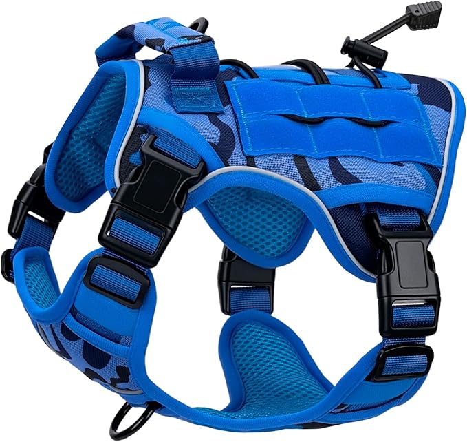 Heavy-Duty Tactical Dog Harness for Large Dogs, No Pull Adjustable Reflective Pet Vest with Molle System, K9 Military-Grade Control for Service Training, Outdoor & 10+ Breeds, Blue Camo, Small-Mewly Pet