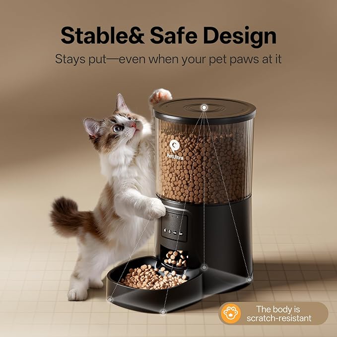 Automatic Cat Feeder WiFi- 5Ghz Cat Food Dispenser with APP Remote Control- Auto Pet Feeder for Small Dog Indoor- Easy to Set Up and Clean- Dual Power with Desiccant Bag Keep Fresh-Mewly Pet