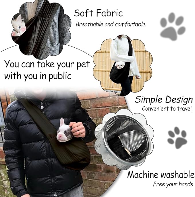 NATUYA Small Dog Carrier Sling Cat Sling-Dog Slings for Carrying Small Dogs-Adjustable Strap Hand Free Pet Puppy for Outdoor Traveling Subway (Black, Canvas-Adjustable Strap)-Mewly Pet