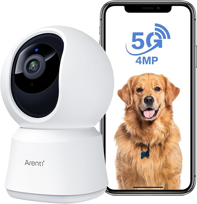 ARENTI 5G Security Camera Indoor, 4MP Pet Camera with Speaker for Dog/Cat, Baby Monitor with Phone App, Dual-Band WiFi, Auto Tracking, Super Night Vision, 2-Way Talk, Cloud & SD Card Storage-Mewly Pet