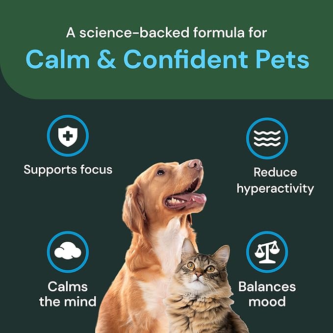 VetriScience Veterinary Strength Calm & Confident Chews - Stress Supplement for Cats - Supports Brain Function for Cats - with L-Theanine, Thiamine & More - 45 Count-Mewly Pet