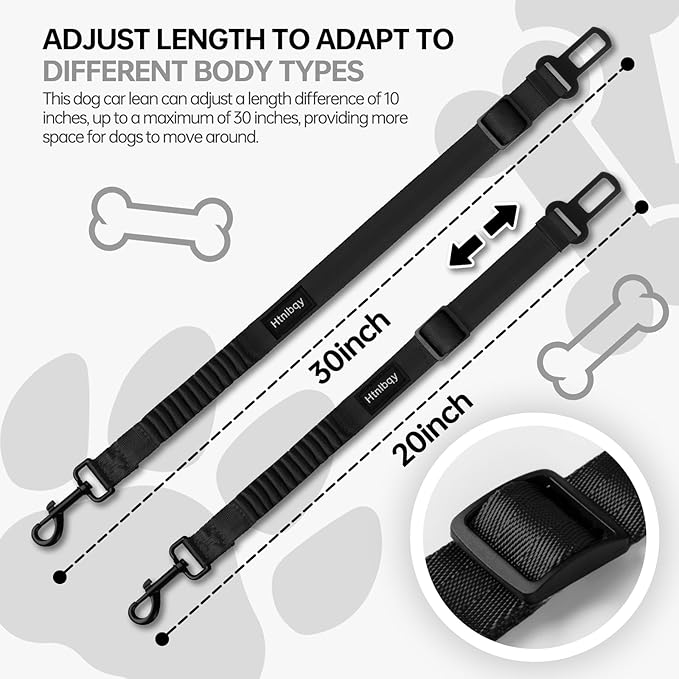 Thickened Dog Seat Belt for Car, 3 Pack Set Retractable Dog Car Leash Adjustable Dog Seat Belt for Vehicle Nylon Pet Safety Seat Belts Heavy Duty & Elastic,Seat Belt for Large Dogs in Car, Black-Mewly Pet
