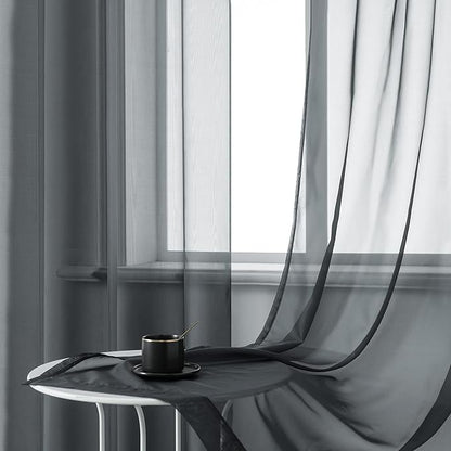DUALIFE Charcoal Grey Sheer Curtains Grommet,Look Semi Sheer Windows Panels,Elegant Solid Color Touch Soft Drapes, 52X96 Inch for Living Room Bedroom,Set of 2 Panels