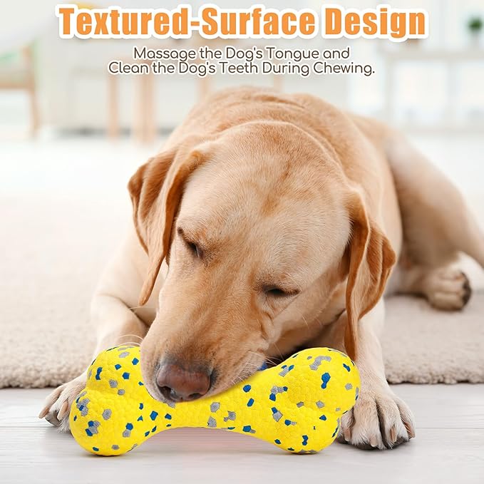 7.28" Indestructible Large Bone Balls for Aggressive Chewers Durable Stick Bouncy Interactive Chew Toy for Dogs Fetch Game Lightweight Floating Outdoor Training, Yellow-Mewly Pet