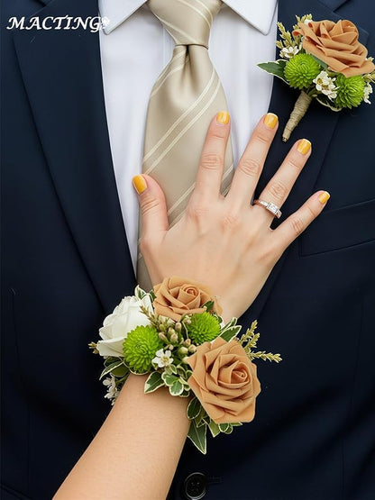 MACTING 30PCS Artificial Flower Roses Real Touch Fake Rose Flowers with Stem Gold Yellow Foam Roses for DIY Wedding Bouquet Table Centerpieces Party Baby Shower Spring Home Mothers Day Decorations