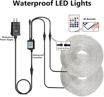100ft Outdoor LED Strip Lights Waterproof, IP67 Waterproof LED Light Strips with Remote and APP Control, Timing, Music Sync RGB Exterior LED Rope Lights for Outside, Roof, Deck, Balcony, Garden, Pool