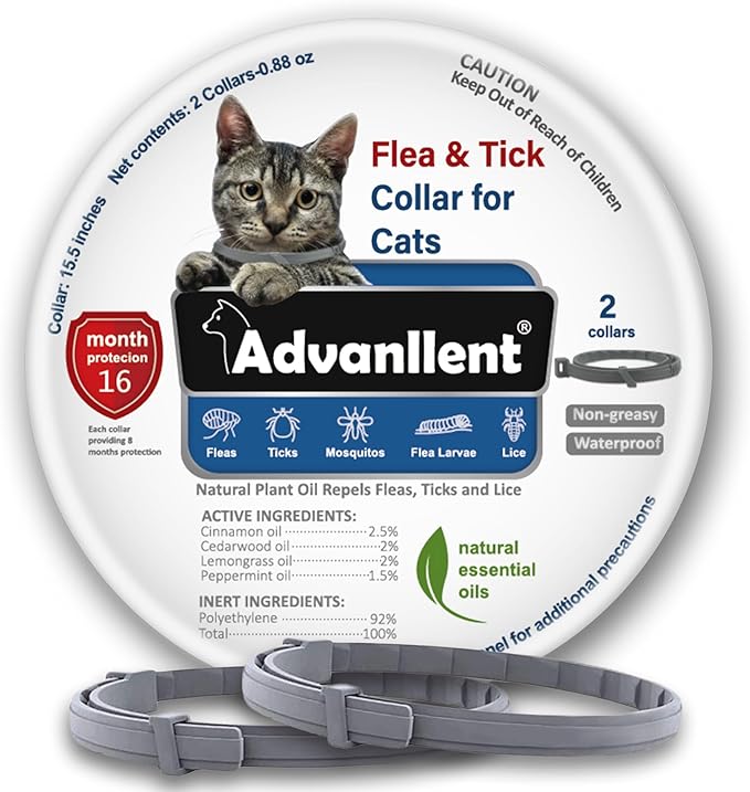 Flea Collar for Cats, Flea and Tick Collars for Kittens, Flea & Tick Treatment Prevention, Natural Essential Oil, 2 Pack, 16 Months Protection, One Size Fits All, Waterproof-Mewly Pet