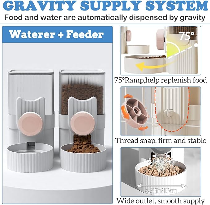 kathson Rabbit Gravity Auto Feeder Set 35oz Hanging Automatic Food Water Dispenser Cage Automatic Feeder Set for Rabbit Chinchilla Guinea Pig Hedgehog Ferret Kitty Puppy (Pink)-Mewly Pet
