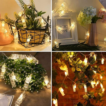 Dopheuor LED Photo Clip Copper String Lights Starry Fairy Warm White Lights Battery Powered for Hang Pictures Cards Bedroom Wall Decorations Christmas Patio Halloween Thanksgiving Wedding Party Décor