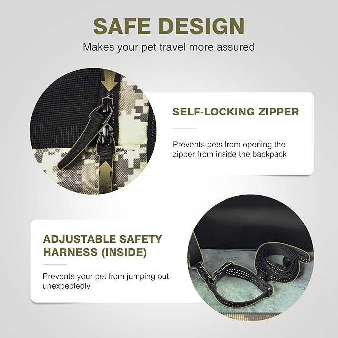 Collapsible Cat Backpack Carrier, Dog Backpack Carrier for Small Dogs Cats Up to 12 Lbs, Three-Sided Breathable Pet Backpack with Soft Padded, Designed for Outdoor and Travel Use, Camo-Mewly Pet