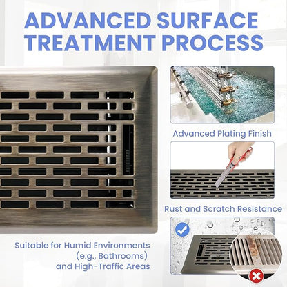 4x10 Inches Heavy Duty Walkable Floor Register - Easy Adjust Air Supply Lever Decorative Floor Vent Covers - Boston Design Vent Covers for Home - Antique Brass