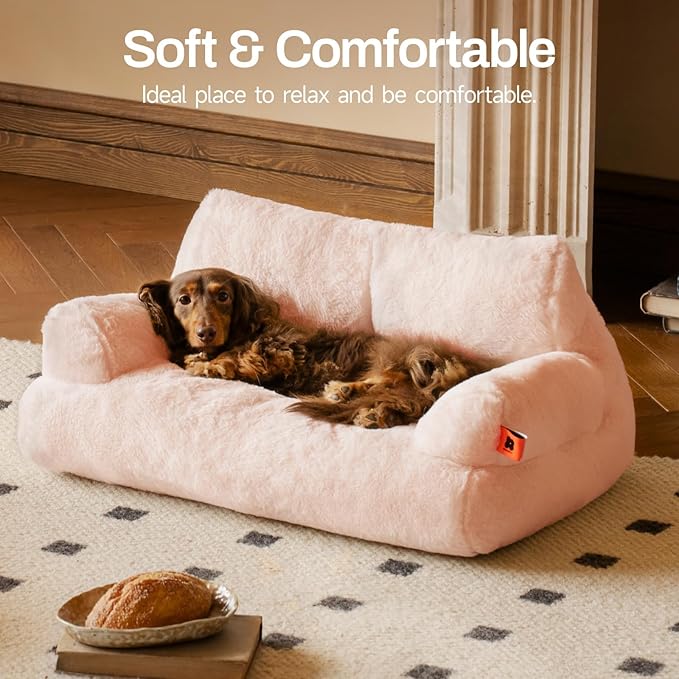 MEWOOFUN Cat Bed for Indoor Cats, Washable Dog Beds for Small Dogs & Cats with Removable Cover, Fluffy Cat Couch with Non-Slip Bottom (Pink, 26.0" L X 19.0" W X 13.0" Th)-Mewly Pet