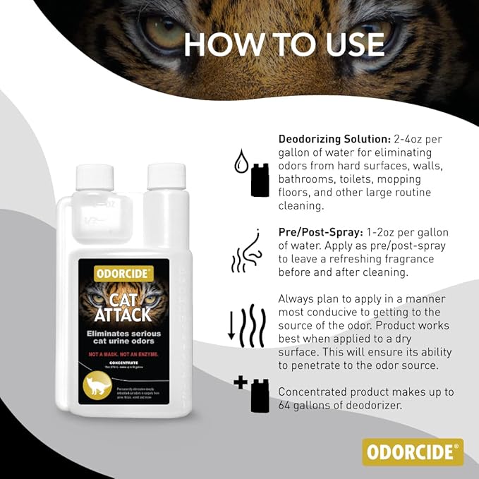 Odorcide Cat Attack Concentrate Odor Eliminator - Cat Urine Remover for Carpet & Upholstery - Litter Box Odor Eliminator - 16 oz-Mewly Pet