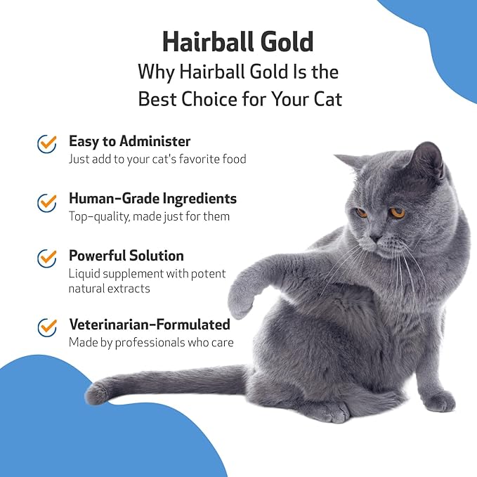 Pet Wellbeing Hairball Gold for Cats - Vet-Formulated - Eases Passage of Hairballs Through Digestive Tract - No Mineral Oil, All-Natural Lubrication - 2 oz (59 ml)-Mewly Pet