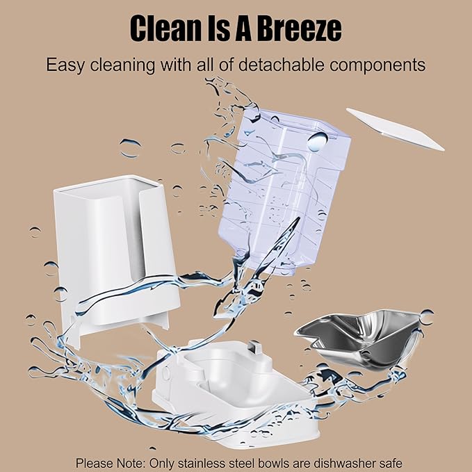 Automatic Cat Feeder and Cat Water Dispenser Set with Stainless Steel Bowls Gravity Dog Feeder for Small Medium Big Dog Pets Puppy Kitten, 3.8L x 2-Mewly Pet