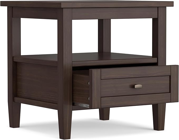SIMPLIHOME Warm Shaker SOLID WOOD 20 inch Wide Rectangle Transitional End Table in Warm Walnut Brown for the Living Room and Bedroom