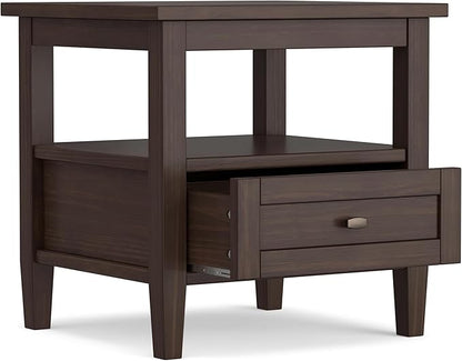 SIMPLIHOME Warm Shaker SOLID WOOD 20 inch Wide Rectangle Transitional End Table in Warm Walnut Brown for the Living Room and Bedroom