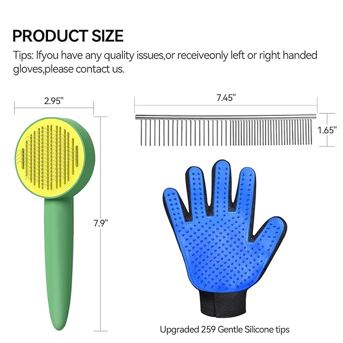Dog & Cat Brush,Pet Grooming Kit 4PCS- Dog Brush for Shedding| A Pair Pet Hair Removal Gloves| Metal Comb for dog.Removes Undercoat, Loose Hair, Tangled, Dirt and Massages. All hair Types-Mewly Pet