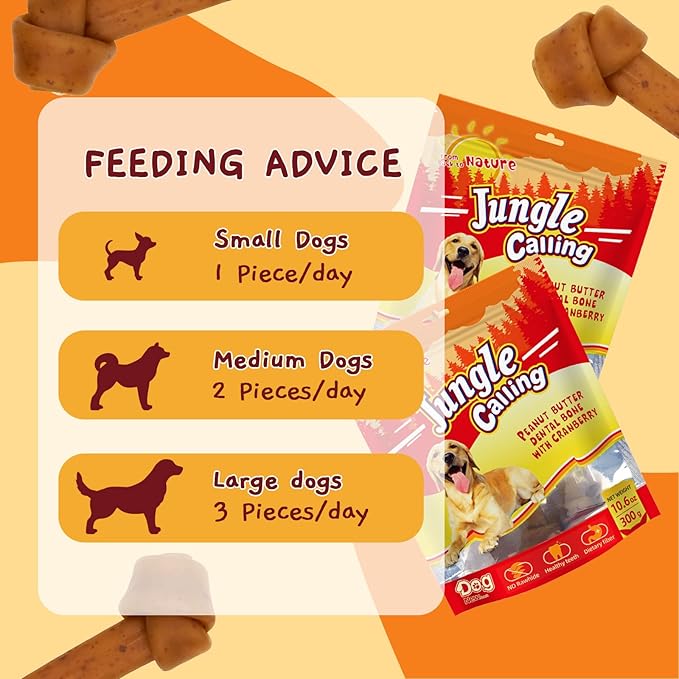 Jungle Calling Rawhide Free Dog Treats, Peanut Butter Bones, 6.5'' Pet Chews for Medium and Large Dogs,Digestible Chewing Snacks,4 Count (Pack of 1)-Mewly Pet