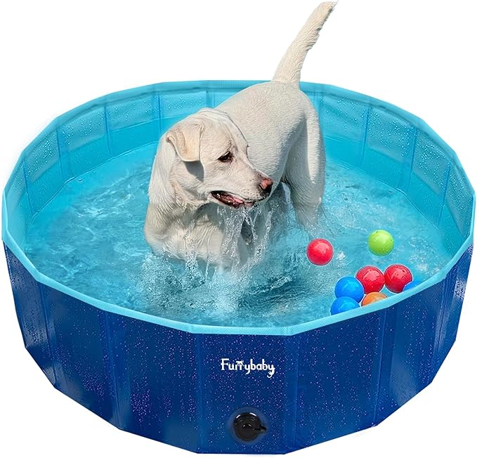 Furrybaby Foldable Dog Pool, Small Dog Swimming Pool for Dogs, Collapsible Hard Plastic Doggie Pool, Portable Bath Tub for Pets Dogs and Cats, Navy 32''-Mewly Pet