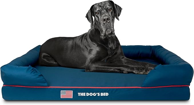 The Dog’s Bed, XXL Blue Oxford with Red Trim USA Flag Dog Bed 51.5x39, Memory Foam, Pain Relief: Arthritis, Post Surgery, Lameness, Supportive, Calming, Waterproof Washable Cover, Veterinary Approved-Mewly Pet